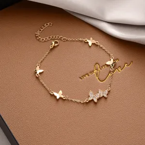 Women Fashion Simple Rhinestone Butterfly Bracelet