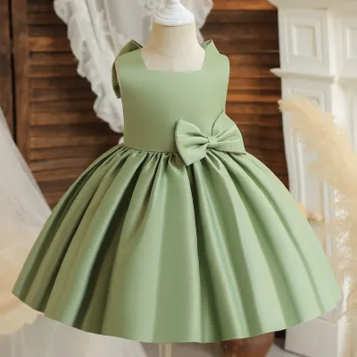 Kids Toddler Girls Fashion Princess Style Solid Color Bow Pleated Sleeveless Tutu Party Dress