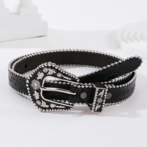 Women's Fashion Solid Color Punk PU Embossed Metal Buckle Belt