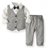 Grey Lattice With White Shirt Four-Piece Set