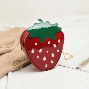 Women Creative Fashion Cartoon Strawberry Chain Zipper Crossbody Bag PU Small Square Bag