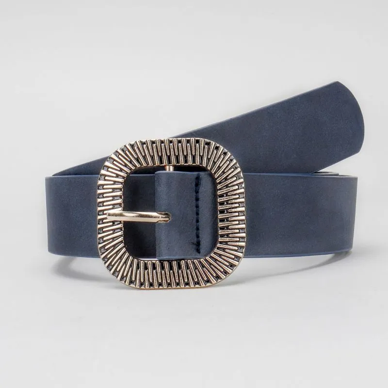 Women Fashion Casual Solid Color Vintage PU Metal Buckle Belt