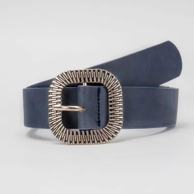 Women Fashion Casual Solid Color Vintage PU Metal Buckle Belt
