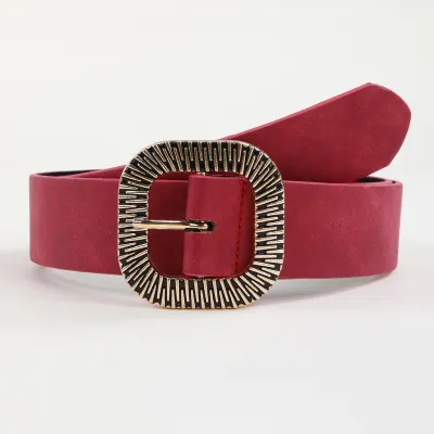 Women Fashion Casual Solid Color Vintage PU Metal Buckle Belt