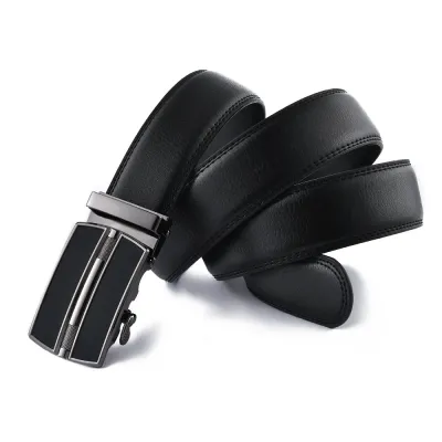 Men Fashion Casual Business Solid Color Genuine Leather Metal Buckle Belt