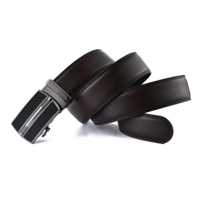 Men Fashion Casual Business Solid Color Genuine Leather Metal Buckle Belt
