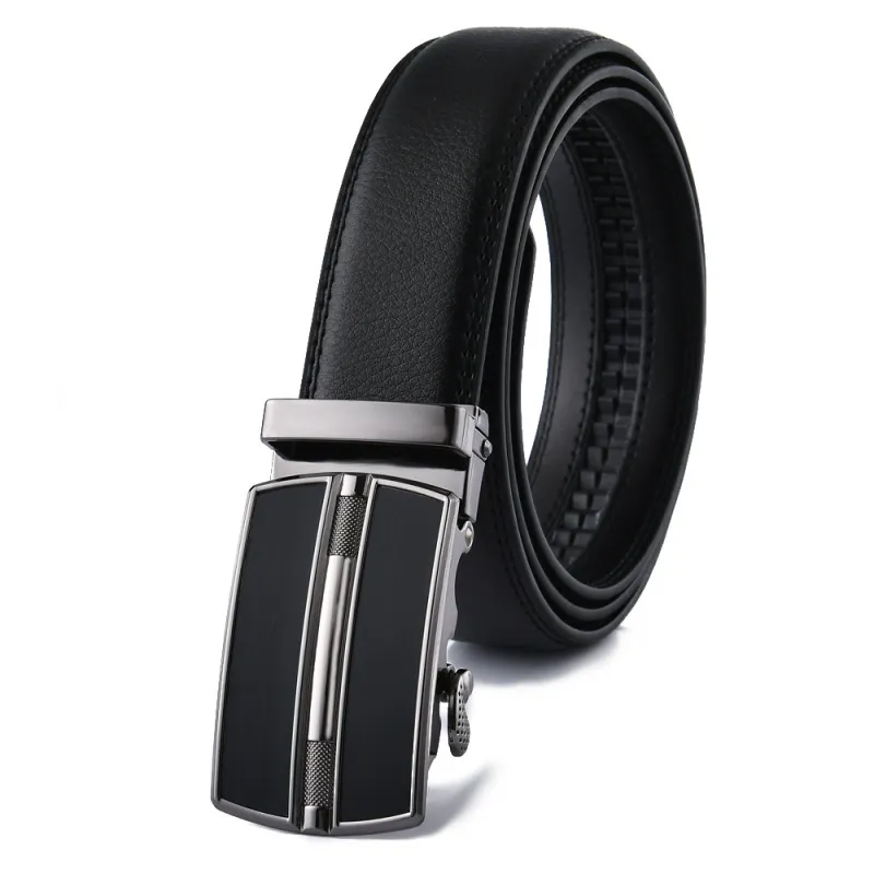 Men Fashion Casual Business Solid Color Genuine Leather Metal Buckle Belt