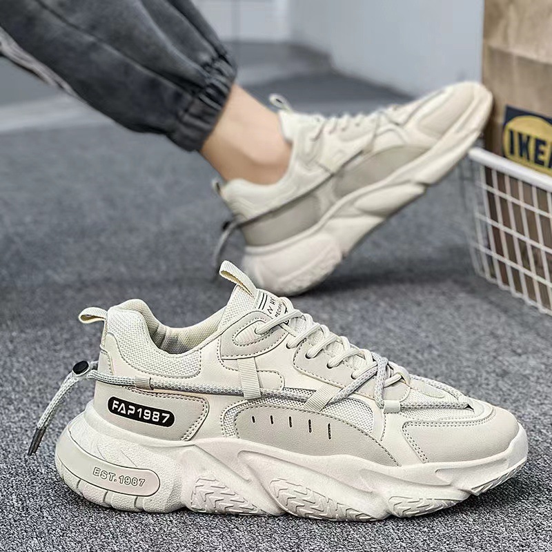 Men Summer Fashion Casual Color Matching Versatile Mesh Cloth Breathable  Lace-Up Platform Shoes Sneakers