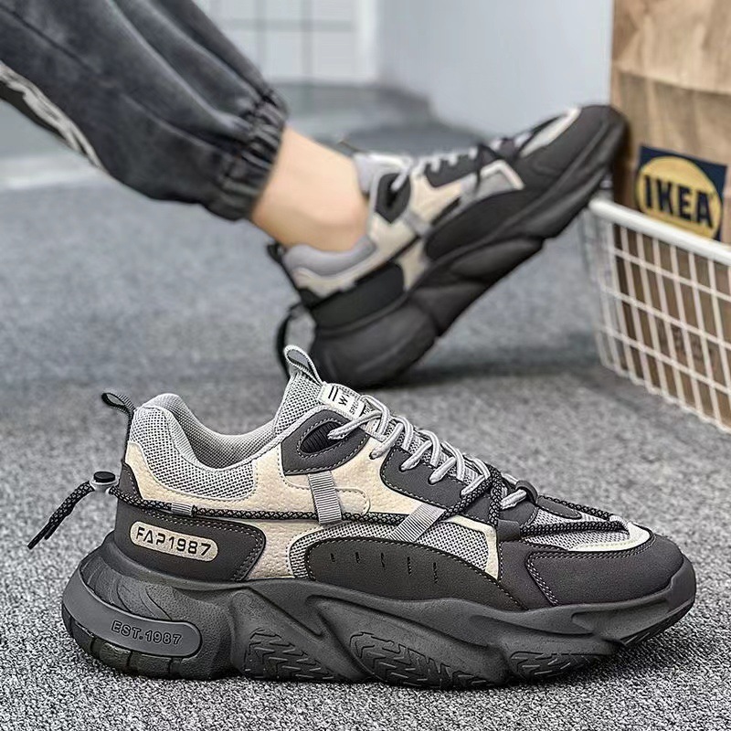 Wholesale Men Summer Fashion Casual Color Matching Versatile Mesh Cloth  Breathable Lace-Up Platform Shoes Sneakers