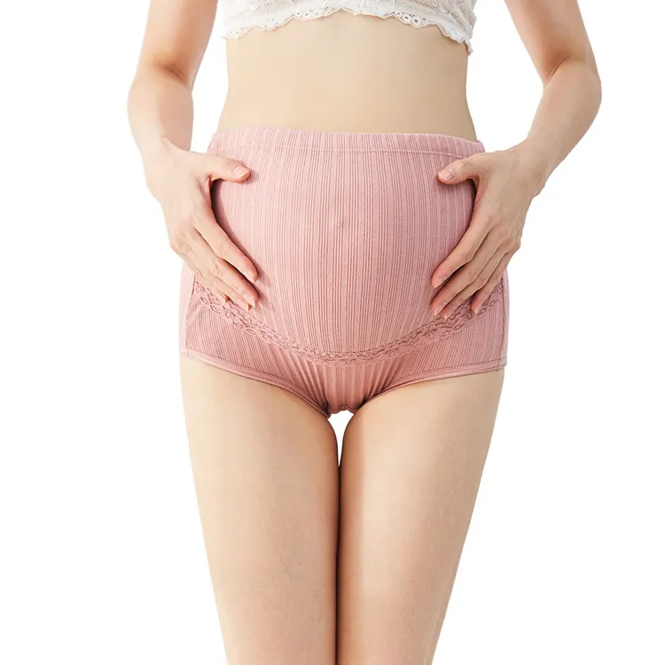 Pregnant Women Breathable Ribbed High Waist Adjustable Cotton Briefs