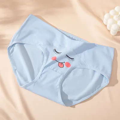 Pregnant Women Cartoon Expression Printing Comfortable Abdomen-Supporting Cotton Underwear