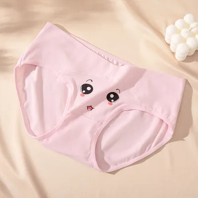 Pregnant Women Cartoon Expression Printing Comfortable Abdomen-Supporting Cotton Underwear