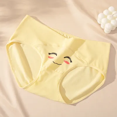 Pregnant Women Cartoon Expression Printing Comfortable Abdomen-Supporting Cotton Underwear