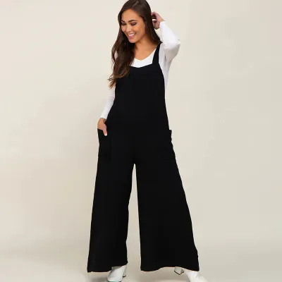 Fashion Beige Wide Leg Lace-Up Maternity Jumpsuits