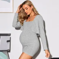 Fashion Simple Rib Knitted Sling Pregnant Women Dress Jacket