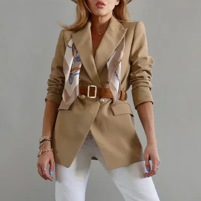 Autumn And Winter Women Slim-Fit Fashion Casual Blazer Jacket With Belt