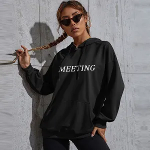 Women Fashion Casual Letter Printing Long Sleeve Hoodie