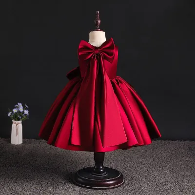 Kids Girls Clothing(3-14T) Fashion Party Cute Sweet Solid Color Bow Pleated Sleeveless Tutu Dress