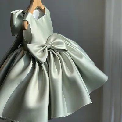 Kids Girls Clothing(3-14T) Fashion Party Cute Sweet Solid Color Bow Pleated Sleeveless Tutu Dress