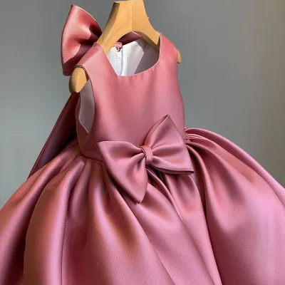 Kids Girls Clothing(3-14T) Fashion Party Cute Sweet Solid Color Bow Pleated Sleeveless Tutu Dress