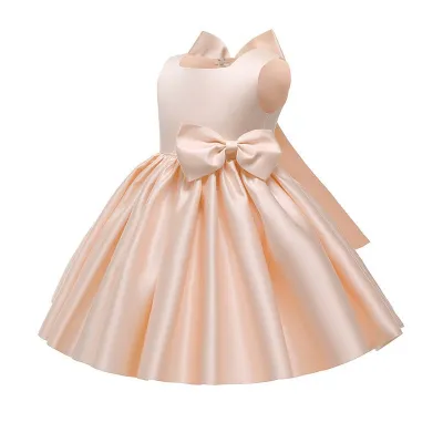 Kids Girls Clothing(3-14T) Fashion Party Cute Sweet Solid Color Bow Pleated Sleeveless Tutu Dress