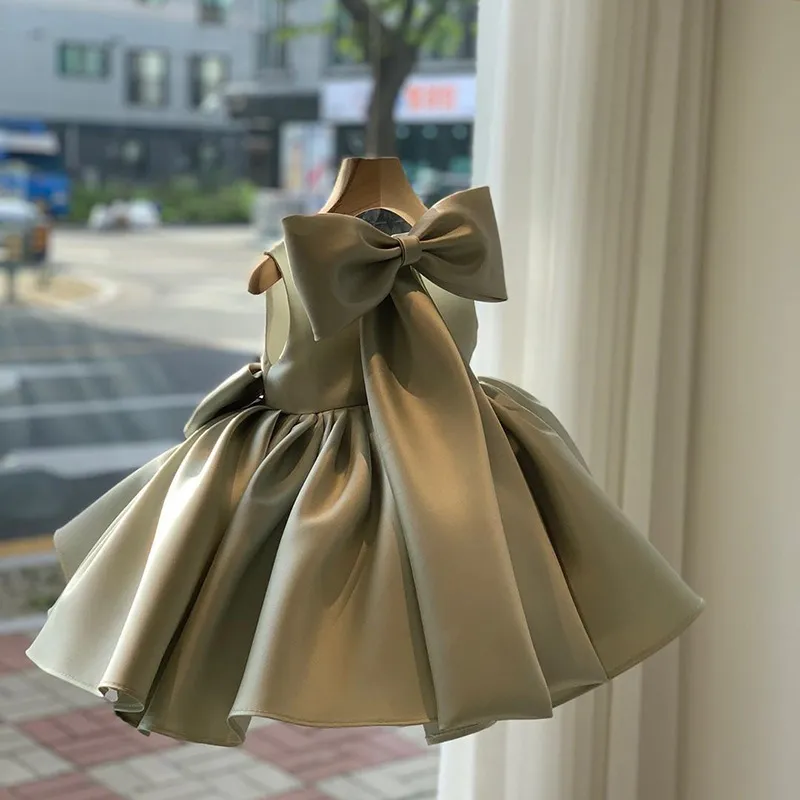 Kids Girls Clothing(3-14T) Fashion Party Cute Sweet Solid Color Bow Pleated Sleeveless Tutu Dress