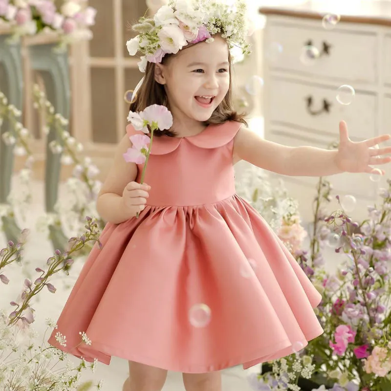 Kids Toddler Girls Fashion Party Cute Sweet Solid Color Bow Pleated Sleeveless Tutu Dress