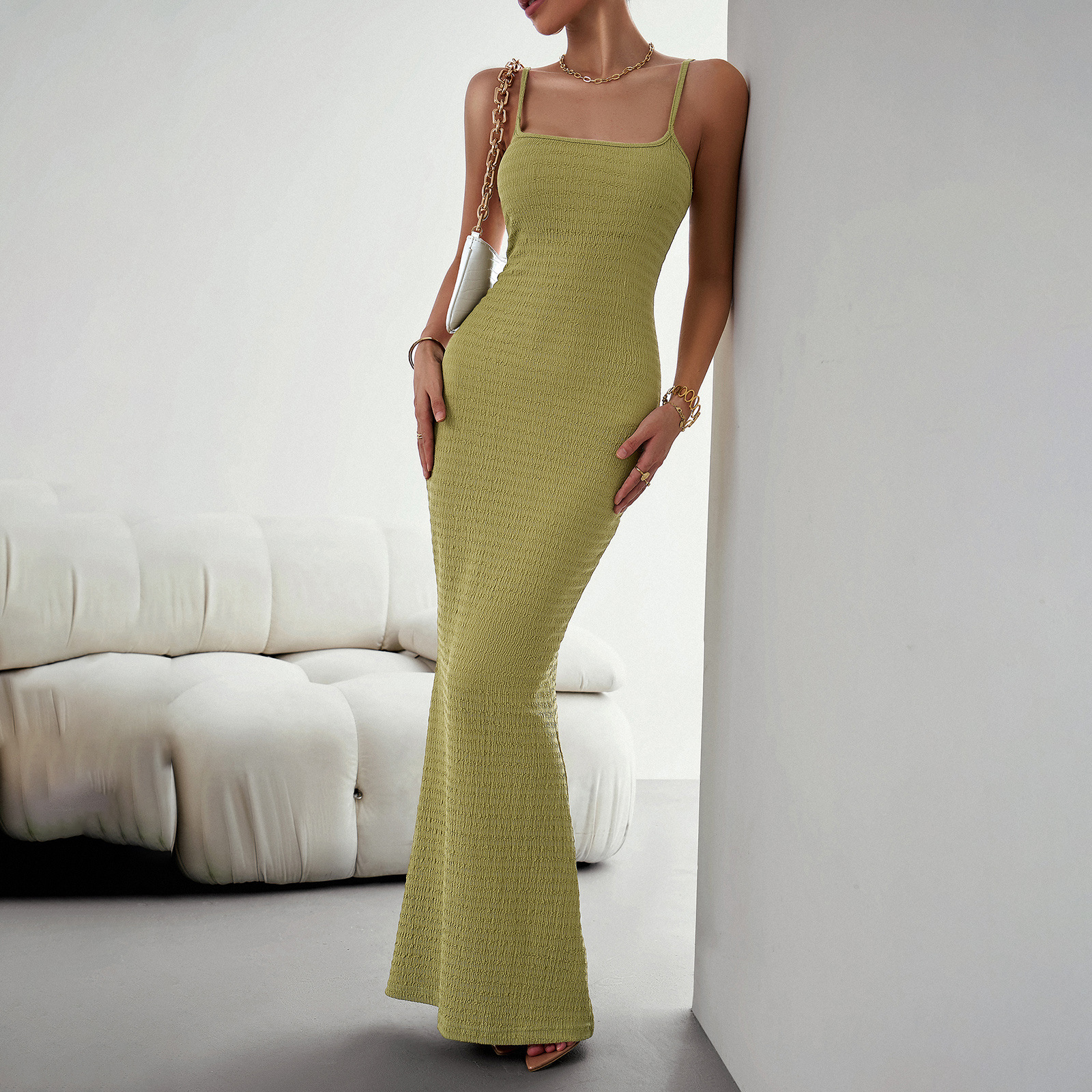 Wholesale Women Fashion Elegant Solid Color Maxi Knit Slip Dress