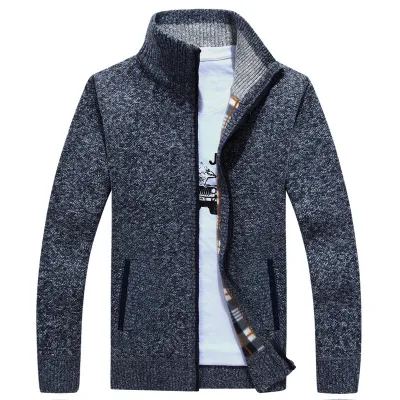 Men Plus Size Autumn Winter Casual Commuter Solid Color Turtle Neck Zipper Cardigan Knitted Sweater