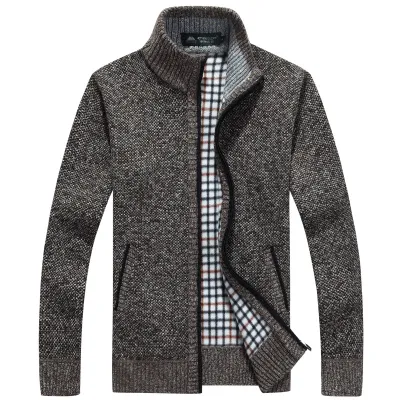Men Plus Size Autumn Winter Casual Commuter Solid Color Turtle Neck Zipper Cardigan Knitted Sweater