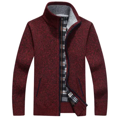 Men Plus Size Autumn Winter Casual Commuter Solid Color Turtle Neck Zipper Cardigan Knitted Sweater