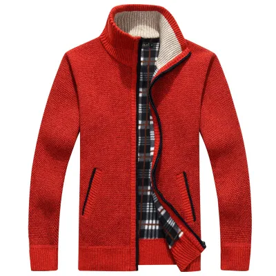 Men Plus Size Autumn Winter Casual Commuter Solid Color Turtle Neck Zipper Cardigan Knitted Sweater