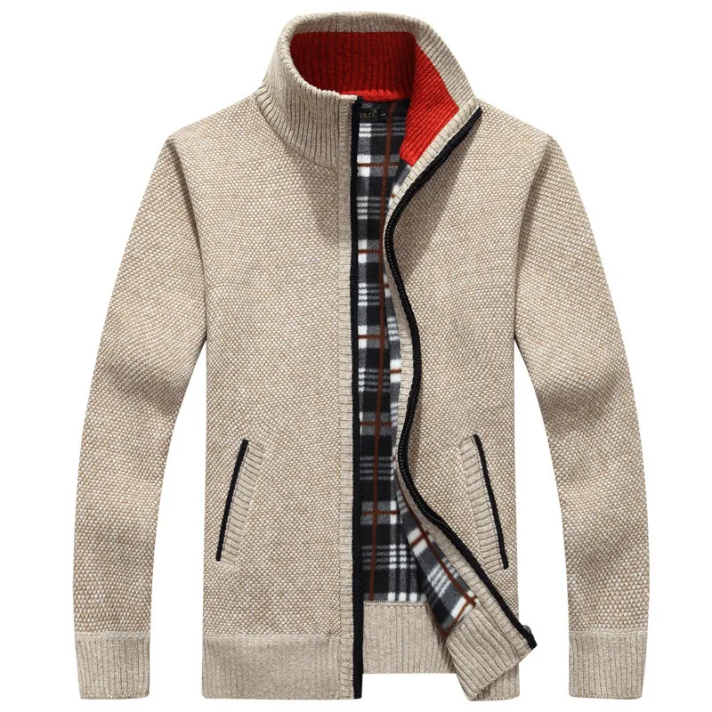 Men Plus Size Autumn Winter Casual Commuter Solid Color Turtle Neck Zipper Cardigan Knitted Sweater