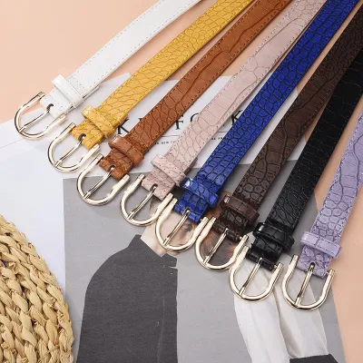 Women Fashion Casual Versatile Solid Color PU Metal Buckle Belt