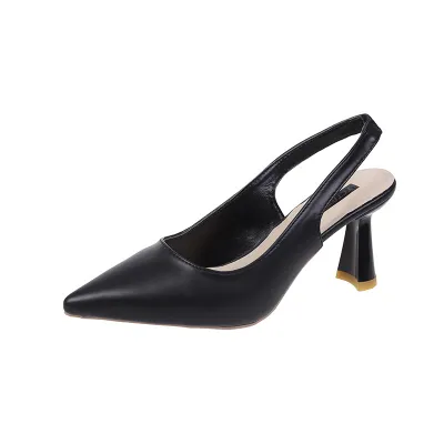 Women's Solid Color Pointed Toe Hollow PU Mid Heel Sandals Work Shoes