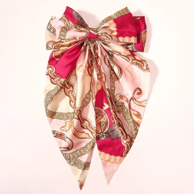 Women Fashion Solid Color Ribbon Red Big Bow Black Spring Hair Clip