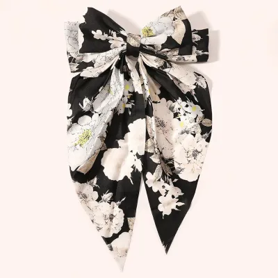 Women Fashion Solid Color Ribbon Red Big Bow Black Spring Hair Clip