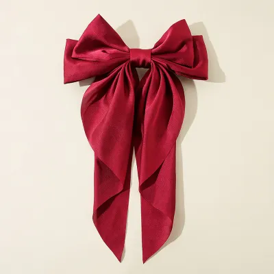 Women Fashion Solid Color Ribbon Red Big Bow Black Spring Hair Clip