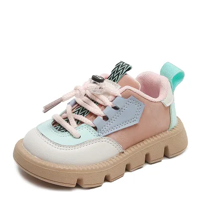 Kids Boys Girls Spring Autumn Fashion Casual Color PU Lace-Up Low Top Flat Sneakers Shoes