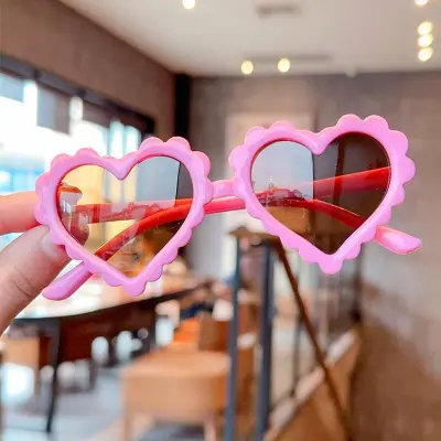 Kids Fashion Casual Holiday Candy Color Heart Shaped Sunglasses Plastic AC Lens