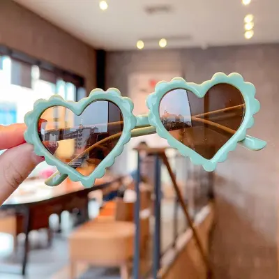 Kids Fashion Casual Holiday Candy Color Heart Shaped Sunglasses Plastic AC Lens
