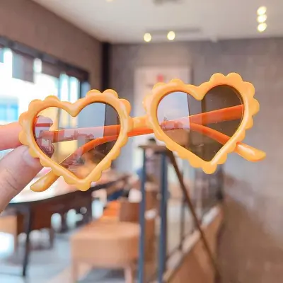 Kids Fashion Casual Holiday Candy Color Heart Shaped Sunglasses Plastic AC Lens
