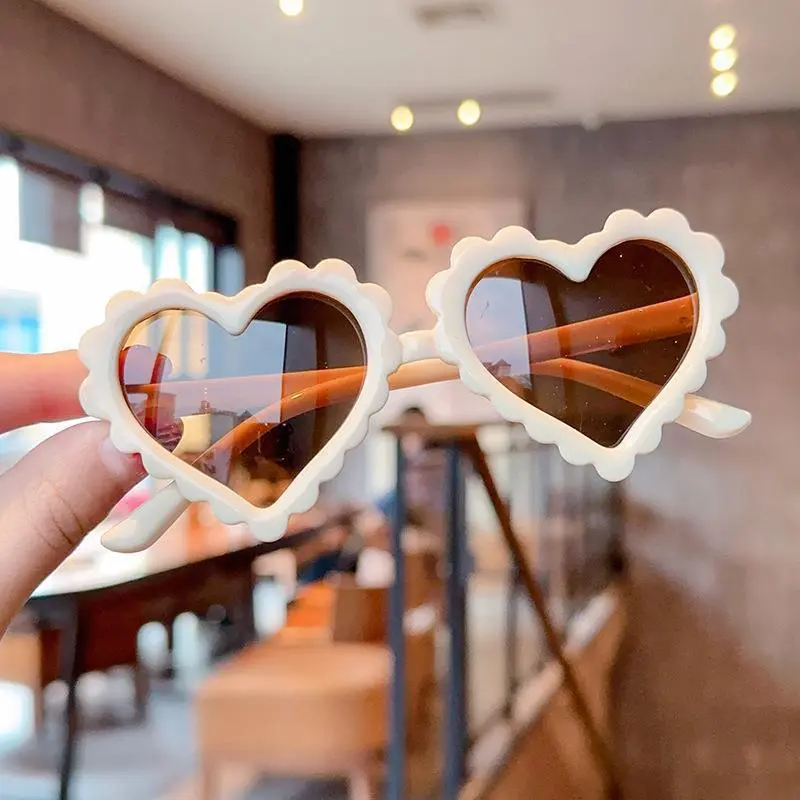 Kids Fashion Casual Holiday Candy Color Heart Shaped Sunglasses Plastic AC Lens