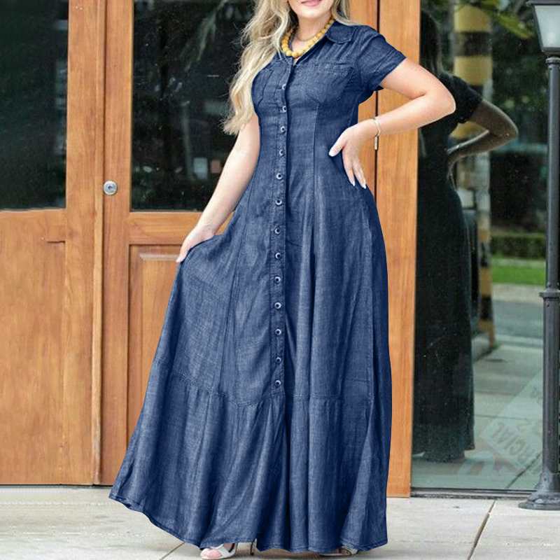 Plus Washed Blue Stretch Denim Maxi Dress | PrettyLittleThing USA
