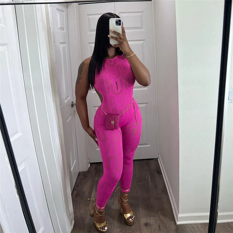 Women Fashion Sexy Backless Sleeveless Slim-Fit Jumpsuits