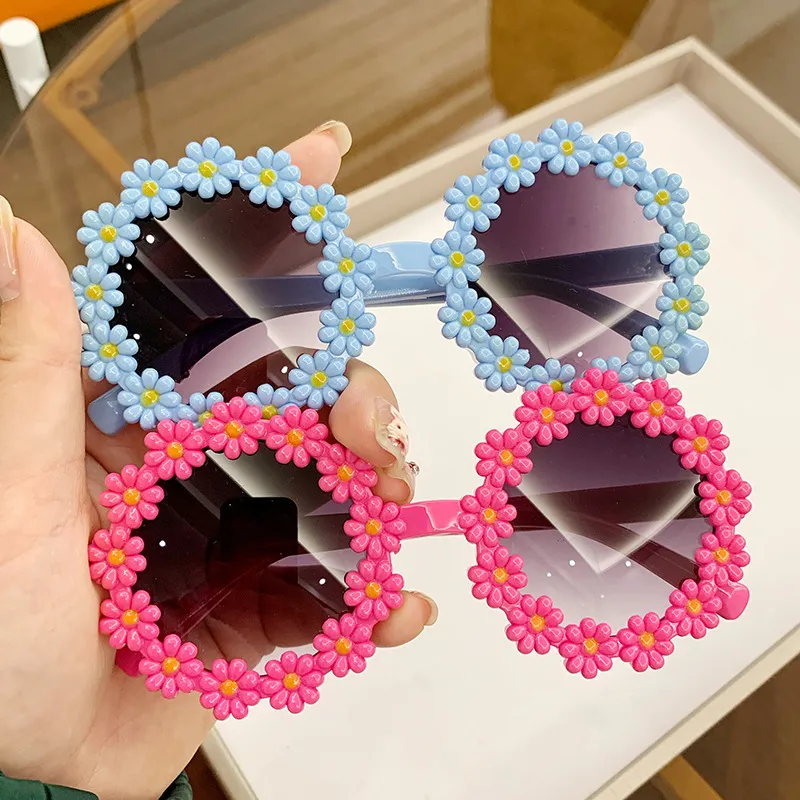 Kids Fashion Holiday Candy Color Floral Round Frame Sunglasses