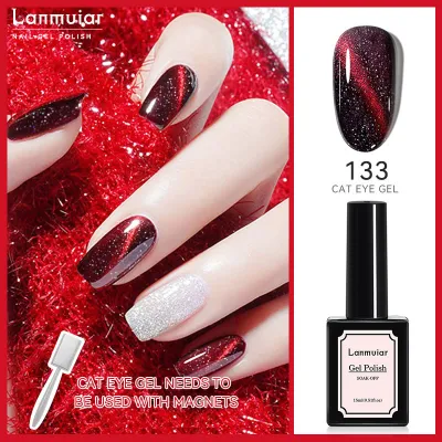 Women Fashion Cat Eye Nail Glue Color Changing Phototherapy Glue Solid Color Nail Art Polish 48 Colors