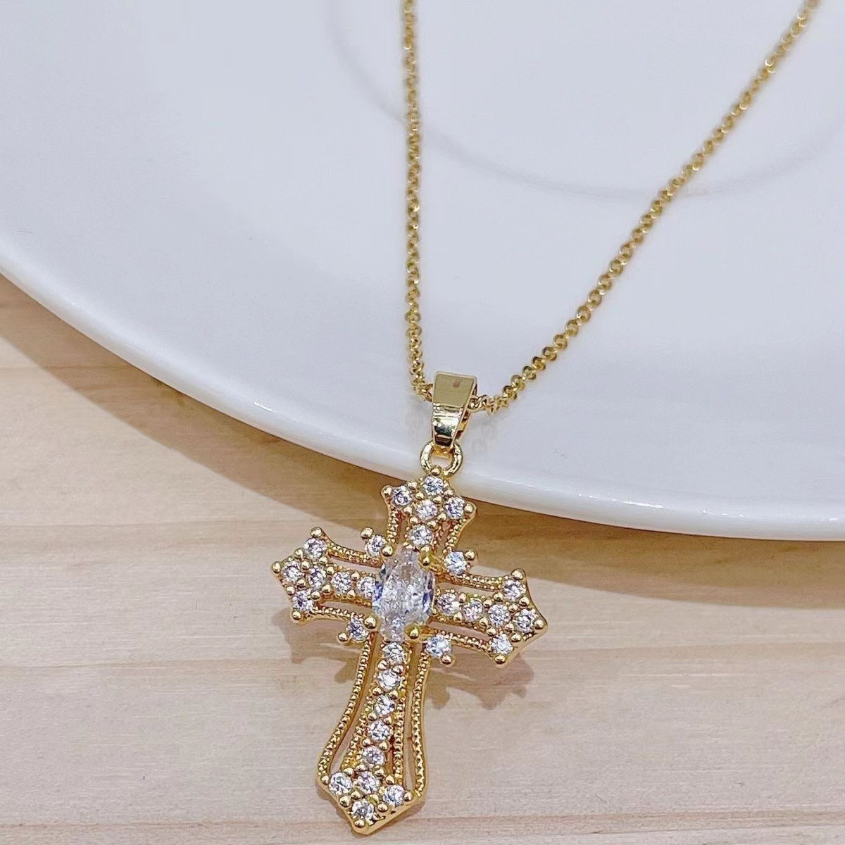 Rhinestone cross online necklace