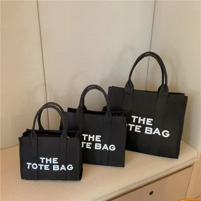 Women Fashionable Solid Color Large Capacity Letter Canvas Tote Bag