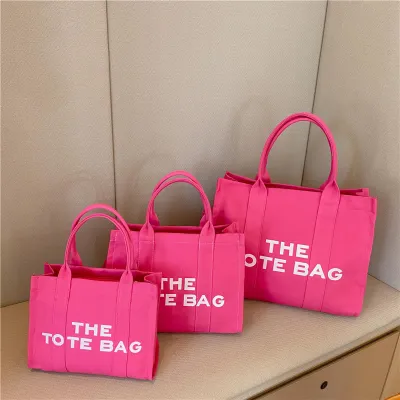 Women Fashionable Solid Color Large Capacity Letter Canvas Tote Bag
